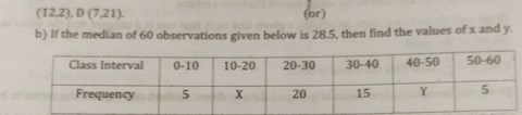 if-the-median-of-60-observations-given-below-is-28-5-then-find-thevalues-of-x-and-y