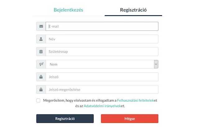Kedves Ágnes!

Ha email-el szeretne regisztrálni, kattintson a fejlécben talaláható "Belépés" gombra (ha már be van jelentkezve, elötte ki kell jelentkeznie). A következő lépésnél kattintson a "Regisztáció" gombra és ott regisztálhat.